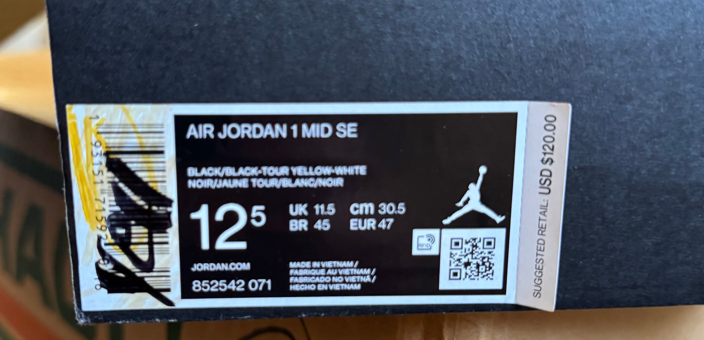 Jordan 1 Mid SE Black/Black-Tour Yellow-White