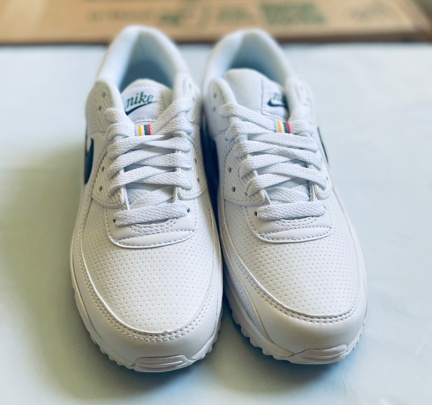 Womens Nike Air Max 90 white/thunder blue-green noise