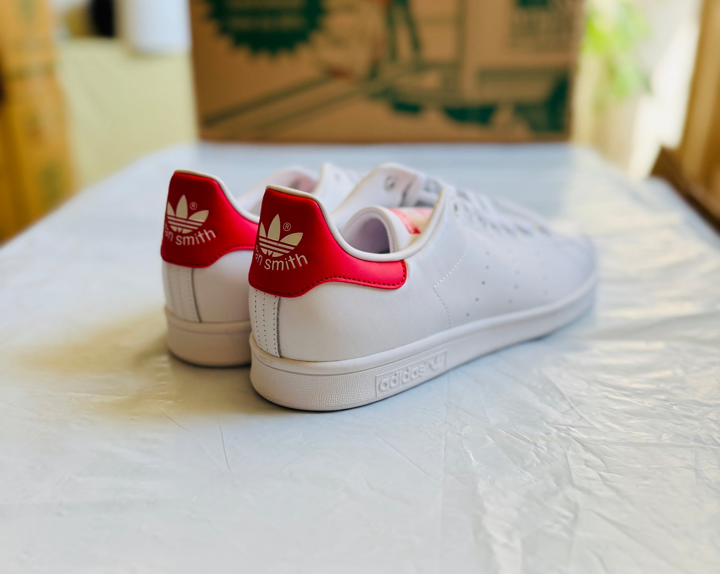 Stan Smith White/Collegiate Red Mens-Adidas