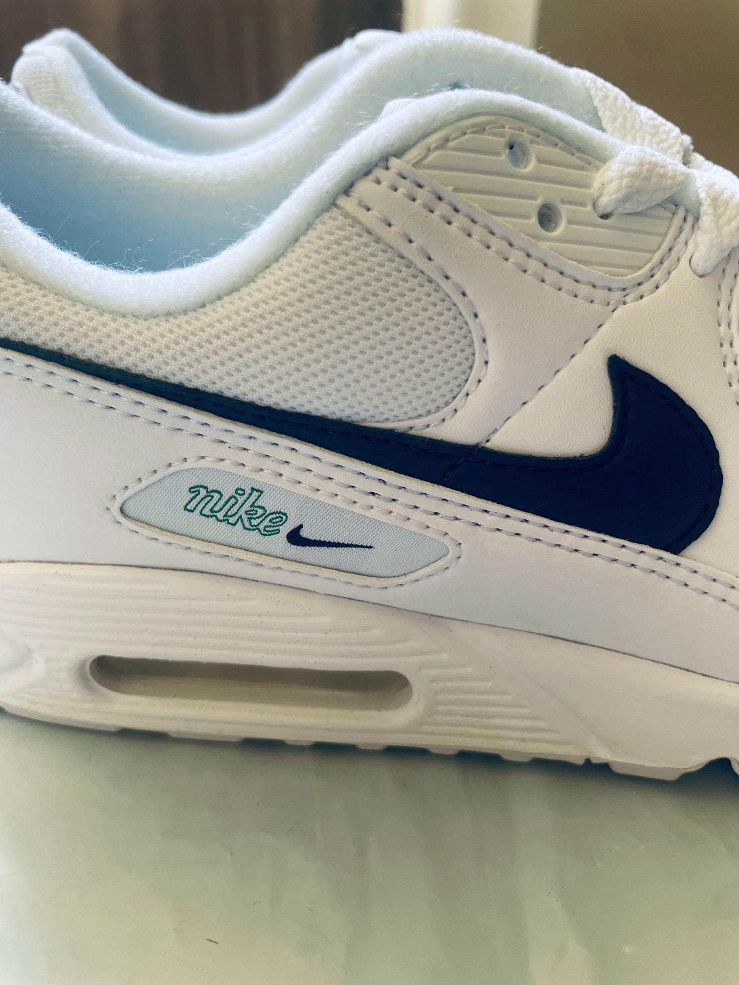 Womens Nike Air Max 90 white/thunder blue-green noise