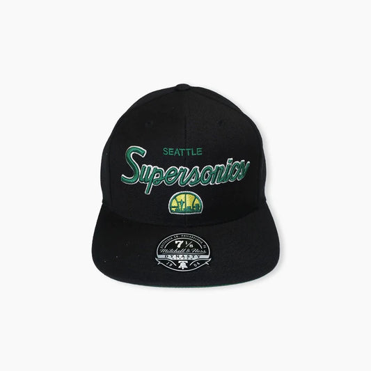 M&N Seattle Supersonics Foundation Script Fitted Hat