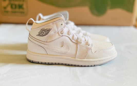 Jordan 1 Mid Kids White/Wolf Grey
