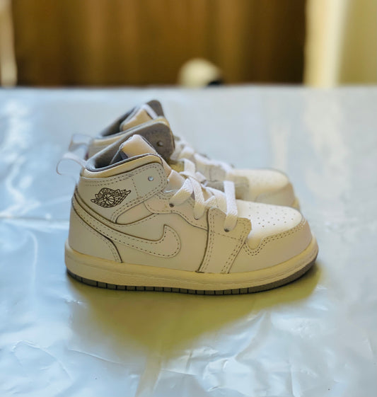 Jordan 1 Mid Toddlers White/Wolf Grey