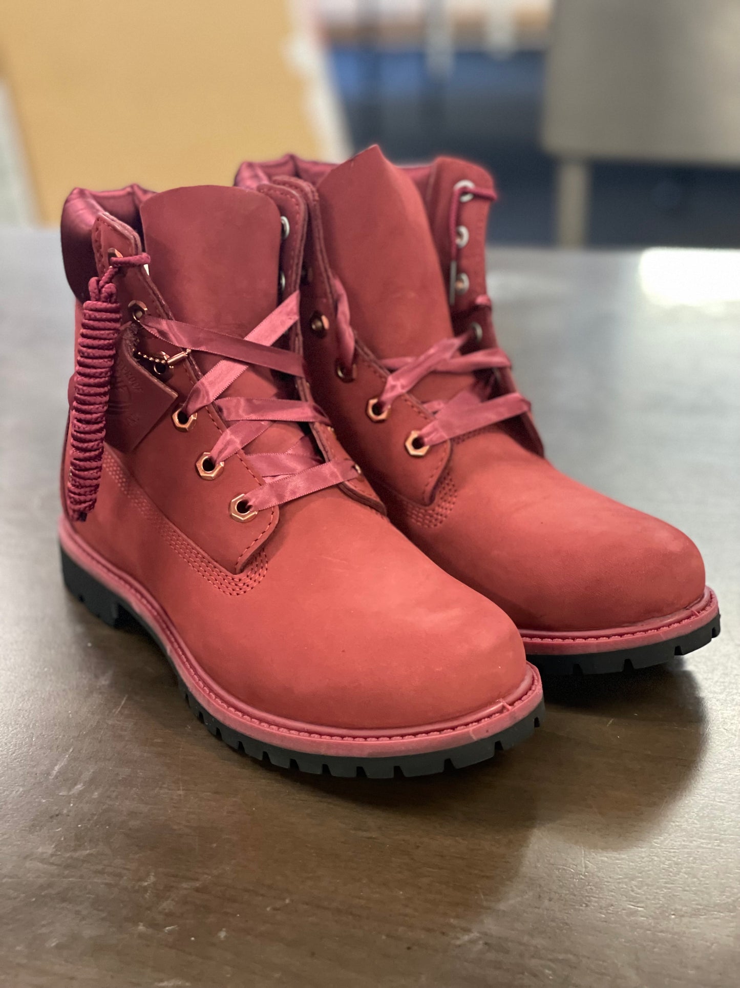 6in Premium Boot Burgundy Satin Womens