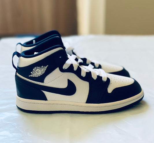 Jordan 1 Mid Kids wht/metallic gold-obsidian
