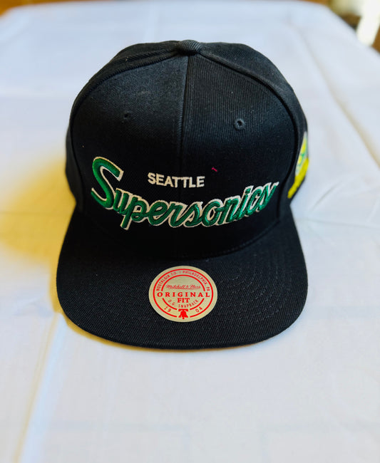 M&N Seattle Supersonics Glow Script Snapback Hat