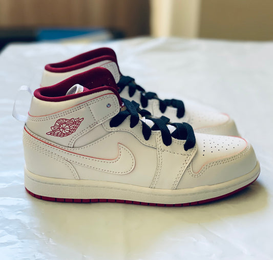 Jordan 1 Mid Kids wht/gym red-blk