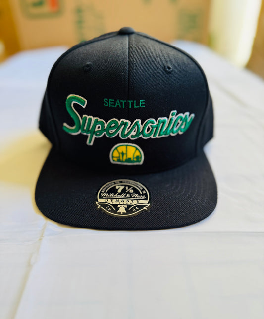 M&N Seattle Supersonics Foundation Script Fitted Hat