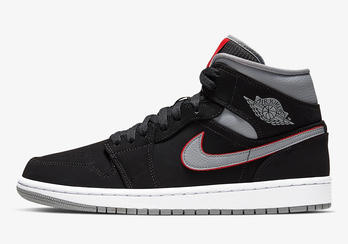 Jordan 1 Mid Mens blk/particle gry-wht