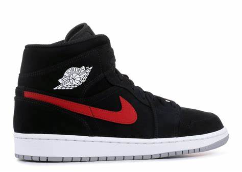 Jordan 1 Mid Mens blk/university red