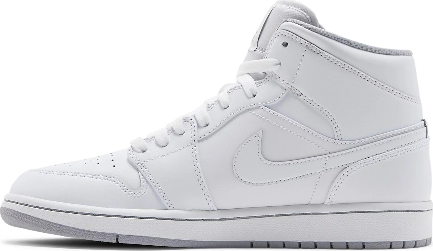 Jordan 1 Mid Mens wht/wht-wolf grey