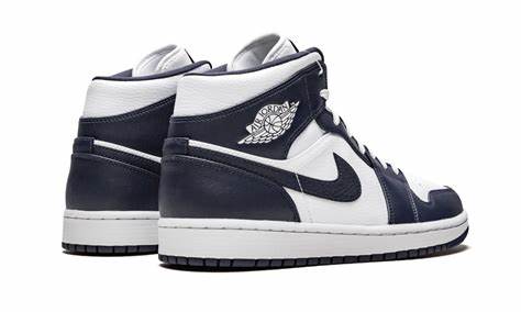 Jordan 1 Mid Mens White/Metallic Gold-Obsidian