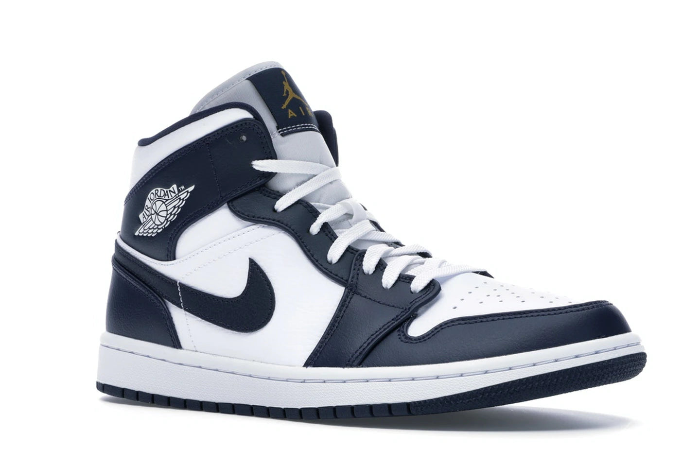 Jordan 1 Mid Mens White/Metallic Gold-Obsidian