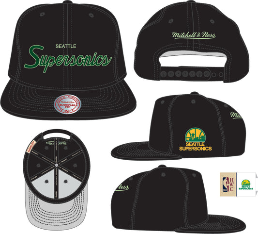 M&N Seattle Supersonics Glow Script Snapback Hat