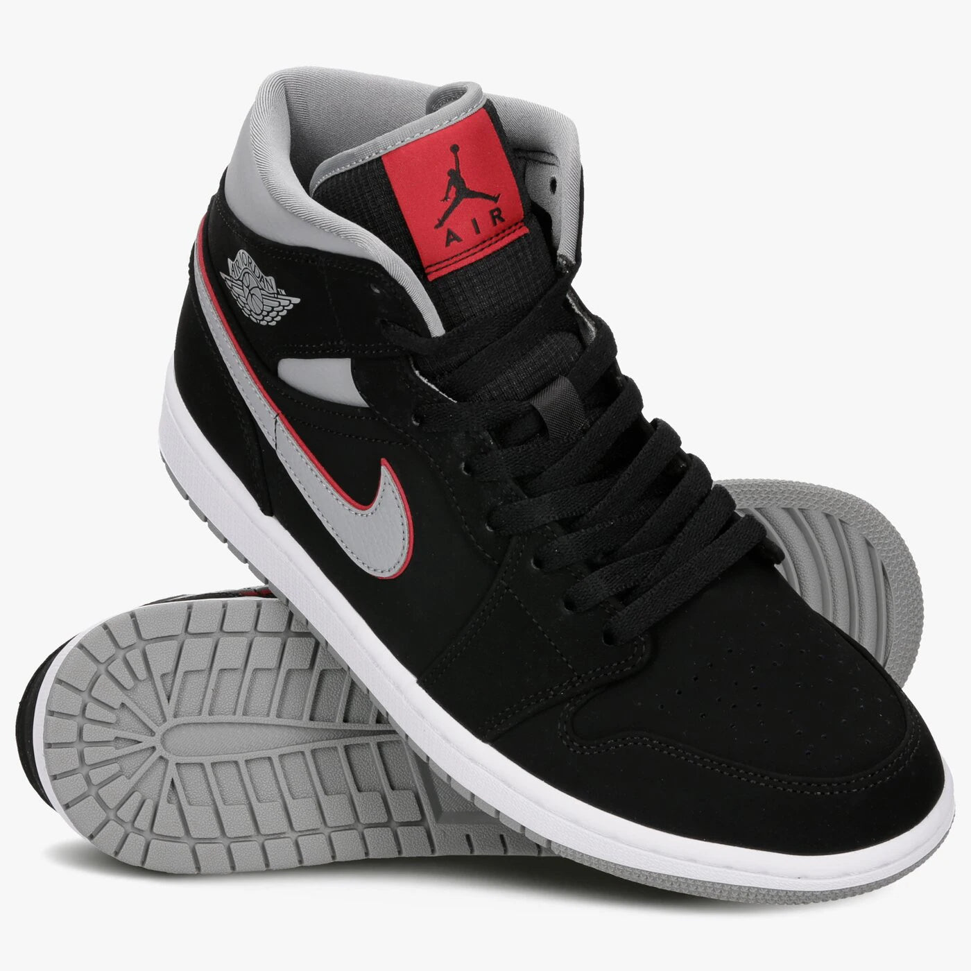 Jordan 1 Mid Mens blk/particle gry-wht