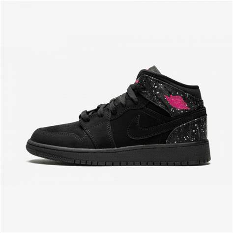 Jordan 1 Mid Juniors blk/rush pink-wht-blk