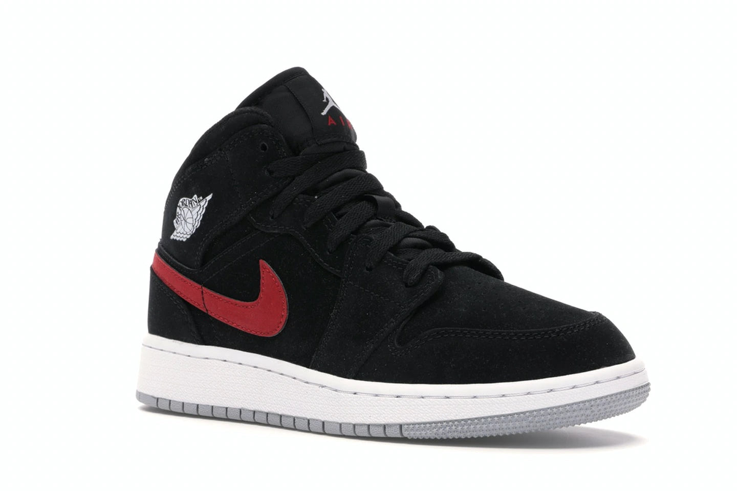 Jordan 1 Mid Juniors blk/university red