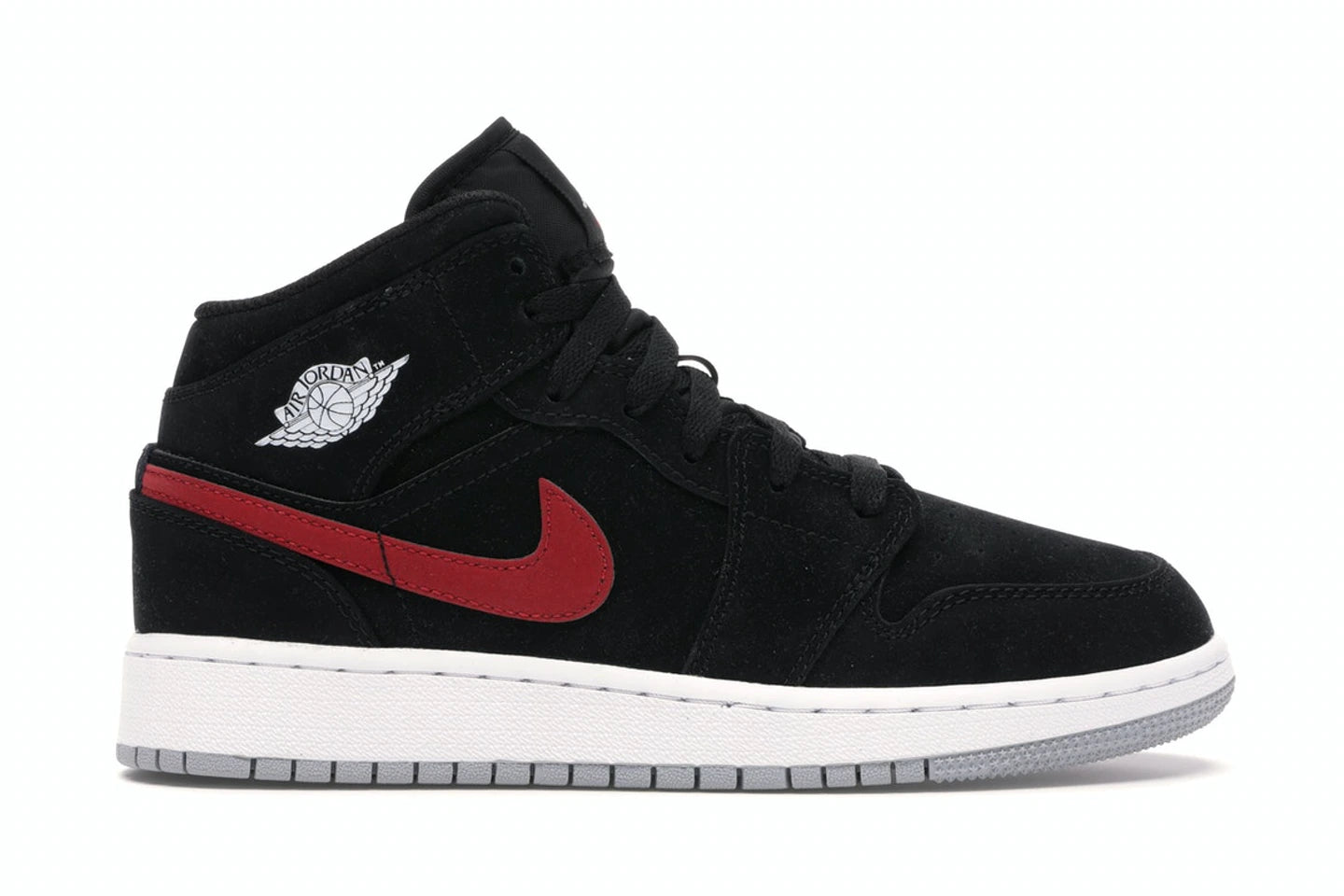 Jordan 1 Mid Juniors blk/university red