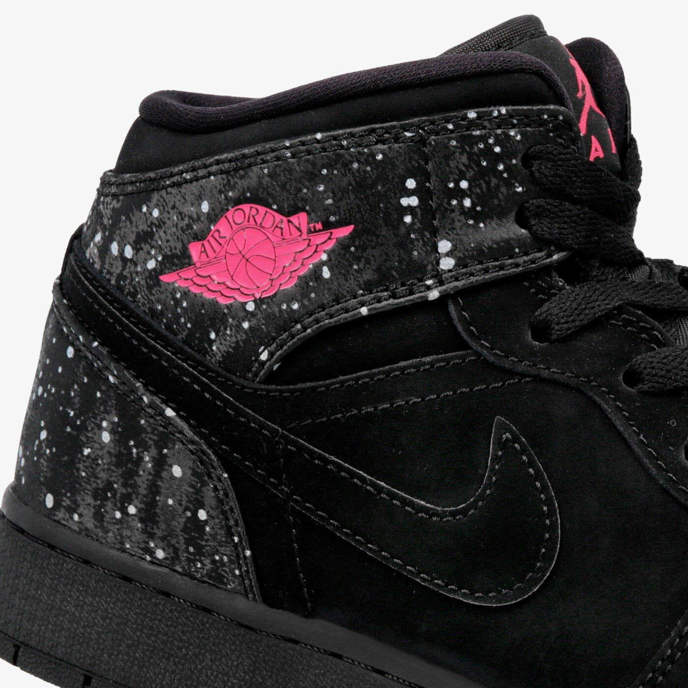 Jordan 1 Mid Juniors blk/rush pink-wht-blk