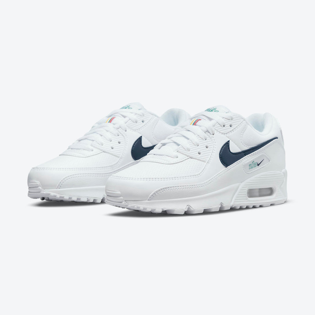 Womens Nike Air Max 90 white/thunder blue-green noise